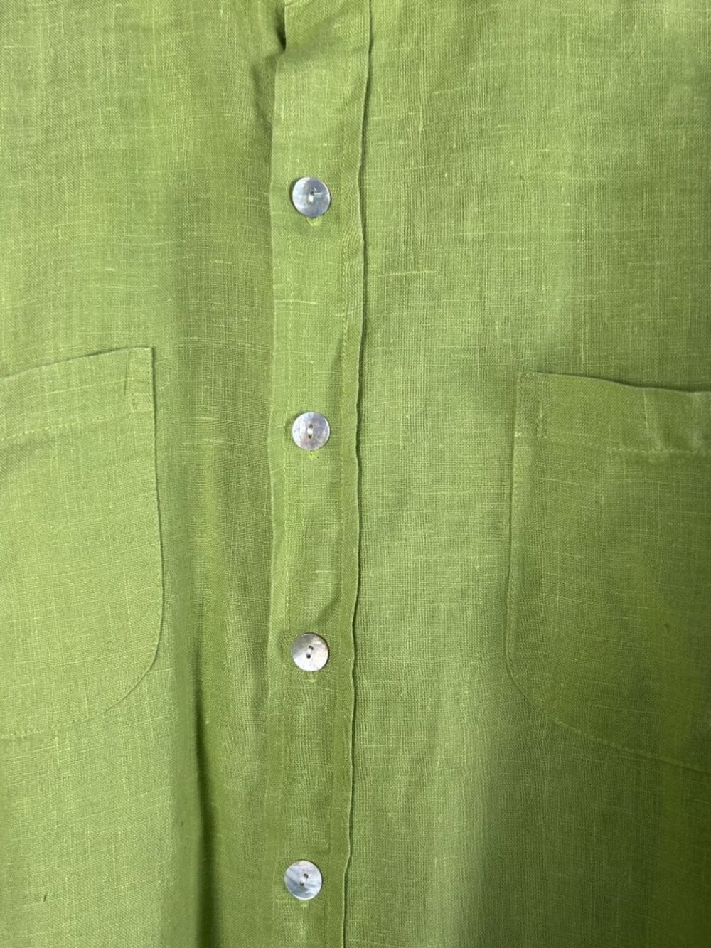 Chico's Design Womens Green Button-Down 100% Linen Shirt Size 3 Long Sleeve Top - Picture 2 of 8